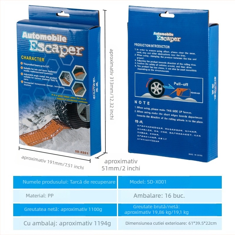 Shunwei, placă de salvare pliabilă pentru anvelope auto, antiderapantă, auto-conducere, zăpadă, nisip, noroi, toate tipurile de teren, auto-salvare