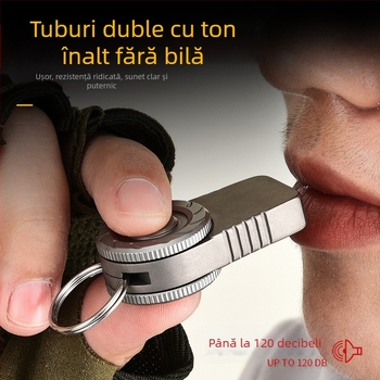 Fluier de salvare a vieții din aliaj de titan pentru camping în aer liber, fluier cu două găuri, fluier portabil pentru breloc, fluier de decompresie multifuncțional