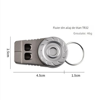 Fluier de salvare a vieții din aliaj de titan pentru camping în aer liber, fluier cu două găuri, fluier portabil pentru breloc, fluier de decompresie multifuncțional
