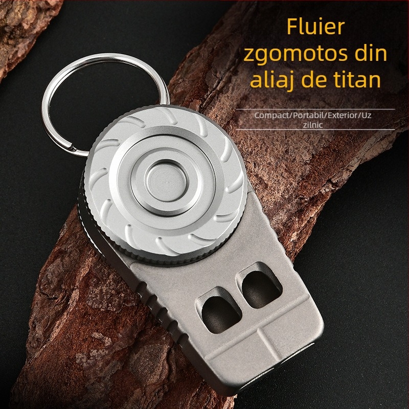 Fluier de salvare a vieții din aliaj de titan pentru camping în aer liber, fluier cu două găuri, fluier portabil pentru breloc, fluier de decompresie multifuncțional