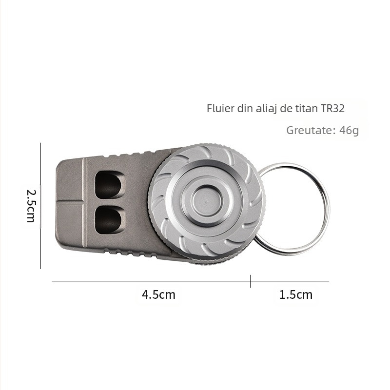 Fluier de salvare a vieții din aliaj de titan pentru camping în aer liber, fluier cu două găuri, fluier portabil pentru breloc, fluier de decompresie multifuncțional