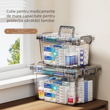 Cutie de medicamente portabilă transparentă de uz casnic, cu capacitate mare, prim ajutor, consumabile medicale, cutie de depozitare, clasificarea medicamentelor din plastic multistrat