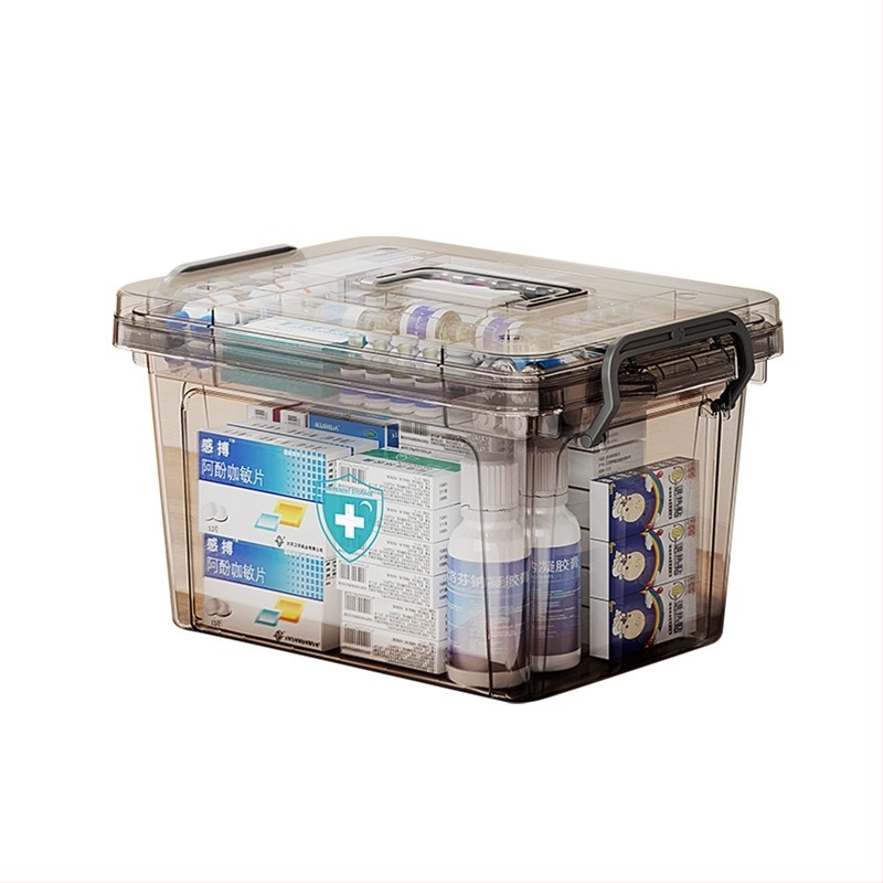 Cutie de medicamente portabilă transparentă de uz casnic, cu capacitate mare, prim ajutor, consumabile medicale, cutie de depozitare, clasificarea medicamentelor din plastic multistrat