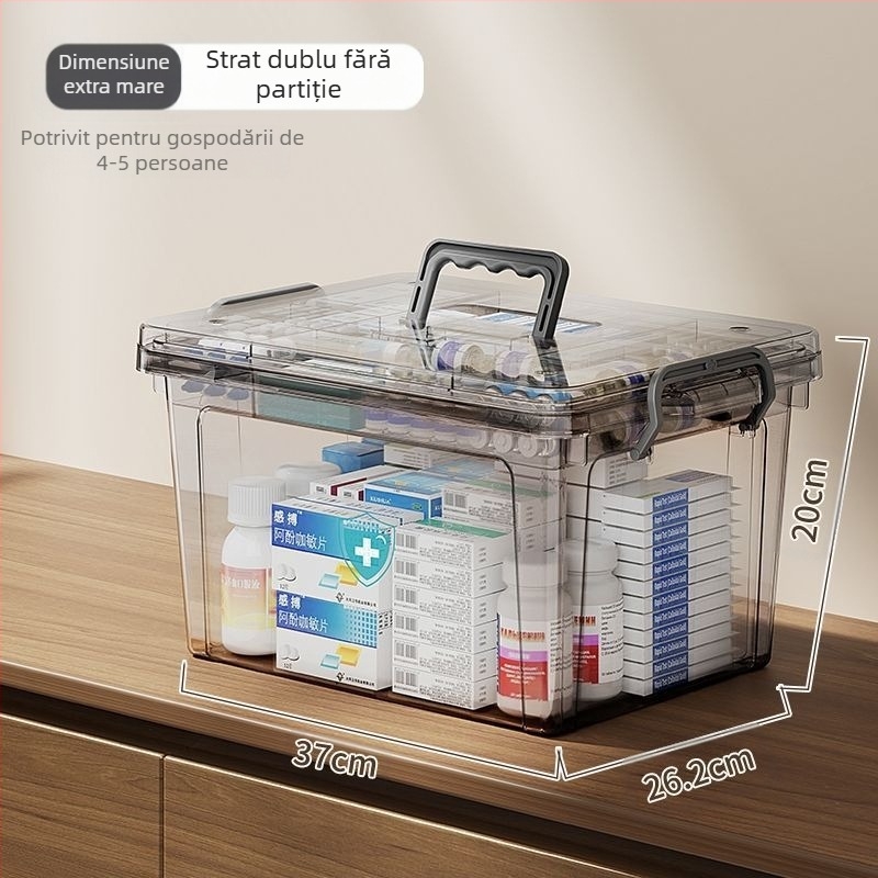 Cutie de medicamente portabilă transparentă de uz casnic, cu capacitate mare, prim ajutor, consumabile medicale, cutie de depozitare, clasificarea medicamentelor din plastic multistrat
