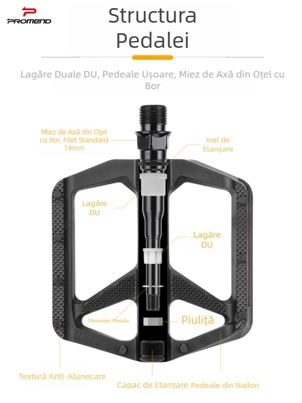 Pedale de bicicletă Promend, reflector cu curea din nailon, dublu Du, integrate, antiderapante, cu unghii, pentru ciclism de munte