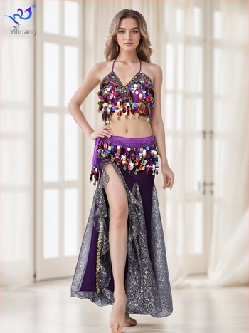 Costume de dans cu ciucuri și paiete, Fuste de dans oriental, Costume de spectacol, Costume de concurs pentru spectacole pe scenă, Costume de dans exotic tribal pentru petreceri