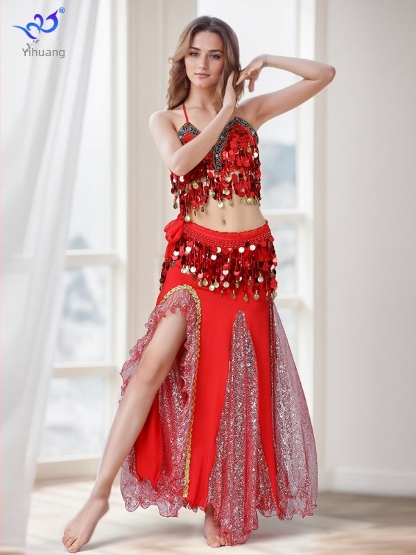 Costume de dans cu ciucuri și paiete, Fuste de dans oriental, Costume de spectacol, Costume de concurs pentru spectacole pe scenă, Costume de dans exotic tribal pentru petreceri