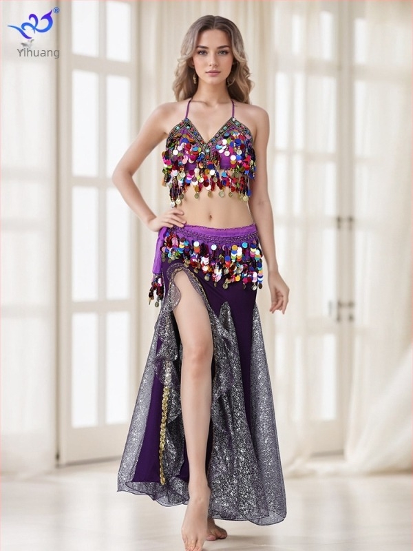 Costume de dans cu ciucuri și paiete, Fuste de dans oriental, Costume de spectacol, Costume de concurs pentru spectacole pe scenă, Costume de dans exotic tribal pentru petreceri