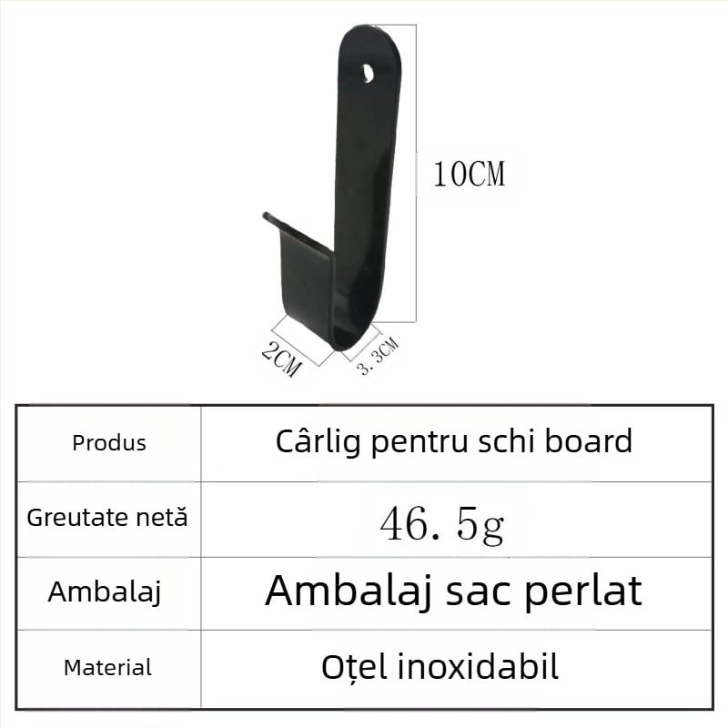Suport metalic fix pentru snowboard, cârlig de perete, suport orizontal, pentru depozitarea paletei de surf, en-gros