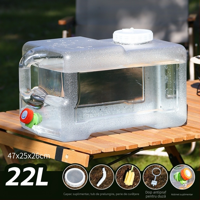 Găleată transparentă în aer liber cu robinet, stil de camping auto, tur cu apă minerală, rezervor de stocare a apei potabile pure, pentru depozitarea apei