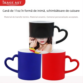 Cană cu transfer termic, imprimare creativă personalizată, imagine grafică foto, inimă, dragoste, mată, schimbare de culoare, cană cadou