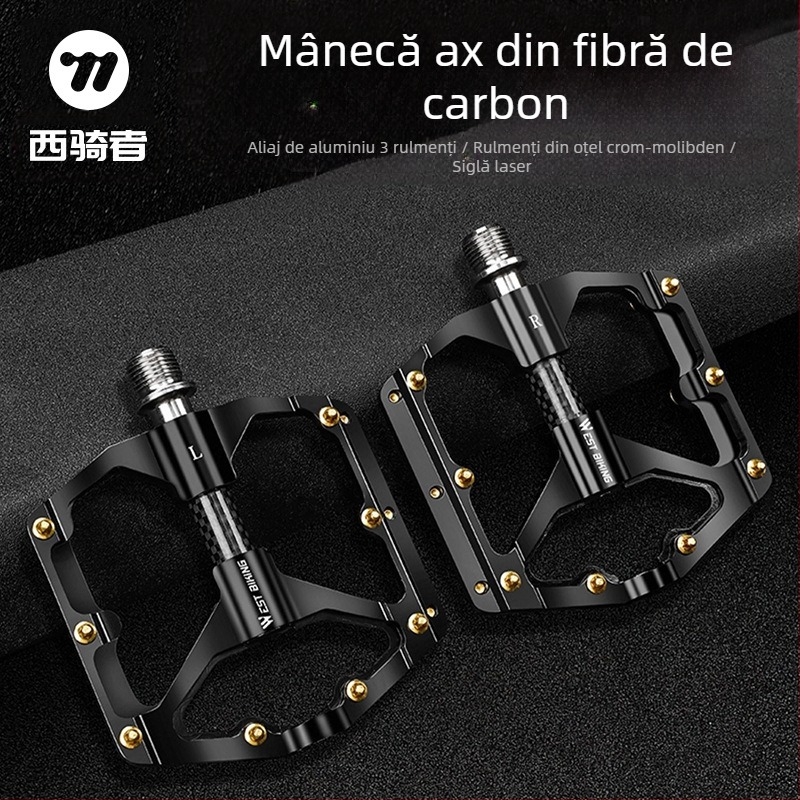WEST BIKING 3 Peilin pedală cu manșon din fibră de carbon pentru bicicletă de munte, 3 Peilin, suprafață lustruită