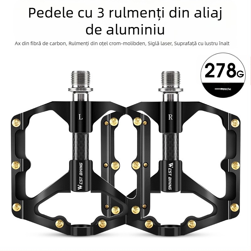 WEST BIKING 3 Peilin pedală cu manșon din fibră de carbon pentru bicicletă de munte, 3 Peilin, suprafață lustruită