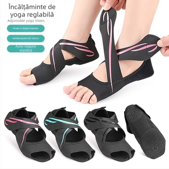 Pantofi de yoga cu talpă moale, Pilates pentru interior, cu vârf deschis, talpă cu curea reglabilă largă, silicon antiderapant, pantofi de yoga sport