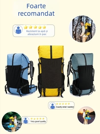 Geantă de alpinism în aer liber X-Pac ușoară pentru drumeții, cross-country, camping, stil rucsac, curea de umăr reglabilă, geantă de fitness roll-up