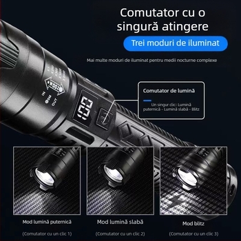 Lanternă LED transfrontalieră reîncărcabilă portabilă cu lumină puternică, lumină laser albă de lungă durată, lumină de lucru multifuncțională super luminoasă pentru exterior