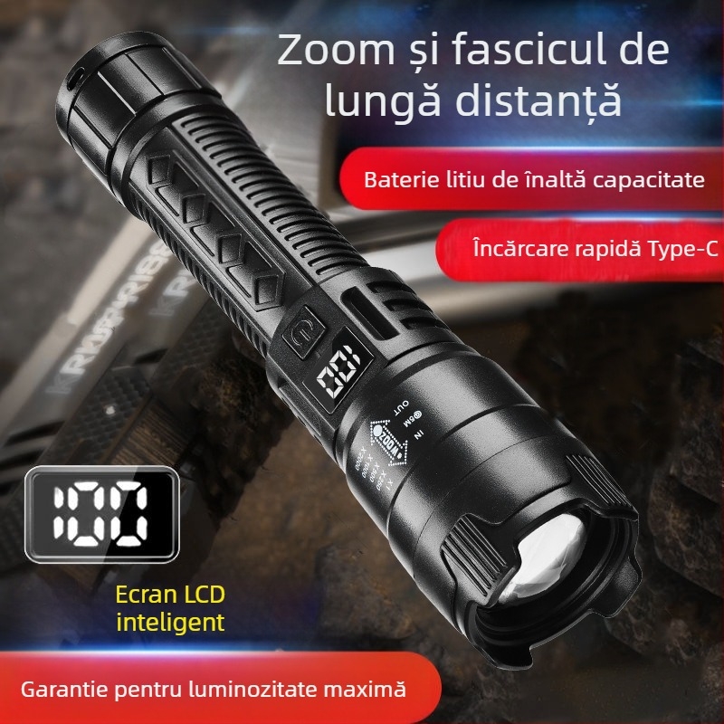 Lanternă LED transfrontalieră reîncărcabilă portabilă cu lumină puternică, lumină laser albă de lungă durată, lumină de lucru multifuncțională super luminoasă pentru exterior