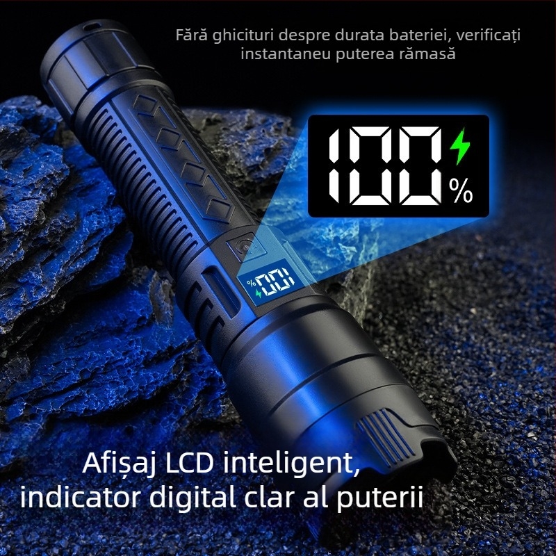 Lanternă LED transfrontalieră reîncărcabilă portabilă cu lumină puternică, lumină laser albă de lungă durată, lumină de lucru multifuncțională super luminoasă pentru exterior
