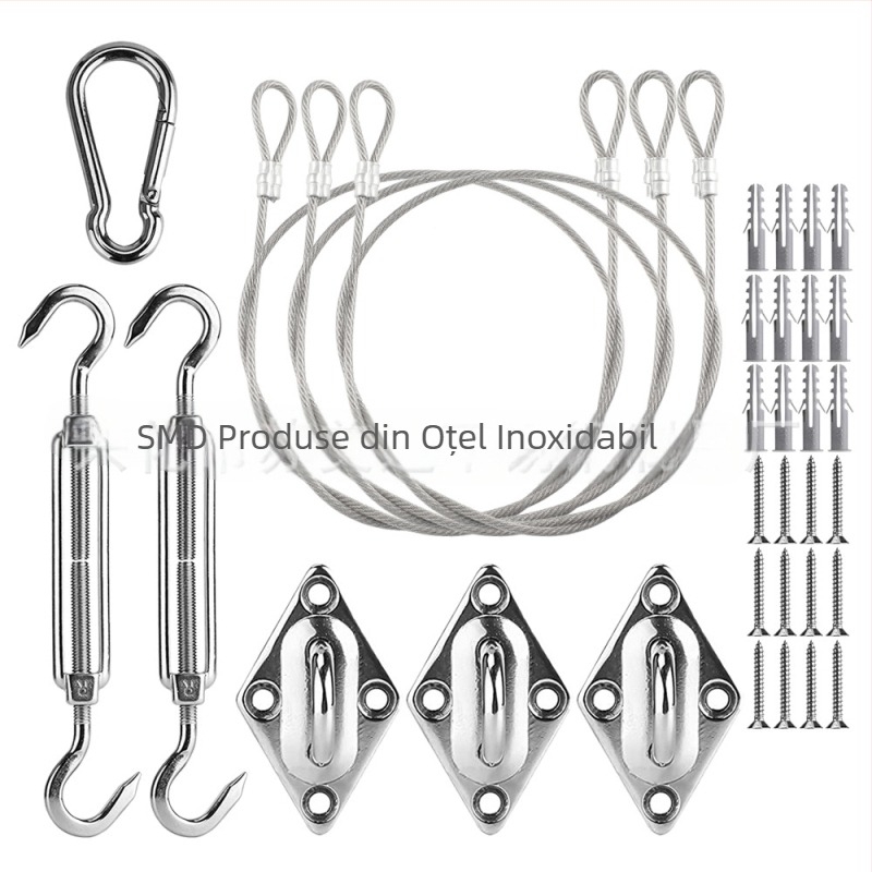 Accesorii pentru vele parasolar, plasă triunghiulară pătrată pentru parasolar, cataramă cu diamant din oțel inoxidabil, cârlig cu arc, cataramă de ușă, kit de cabluri metalice