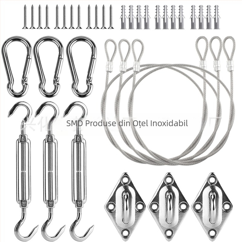 Accesorii pentru vele parasolar, plasă triunghiulară pătrată pentru parasolar, cataramă cu diamant din oțel inoxidabil, cârlig cu arc, cataramă de ușă, kit de cabluri metalice
