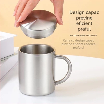 Cană din oțel inoxidabil 304 cu capac, ceașcă de ceai pentru birou, băieți, copii, ceașcă de cafea rezistentă la căderi, ceașcă de apă