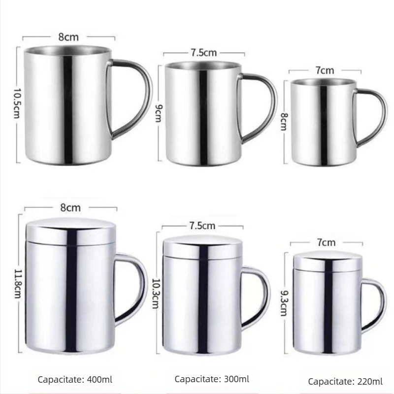 Cană din oțel inoxidabil 304 cu capac, ceașcă de ceai pentru birou, băieți, copii, ceașcă de cafea rezistentă la căderi, ceașcă de apă