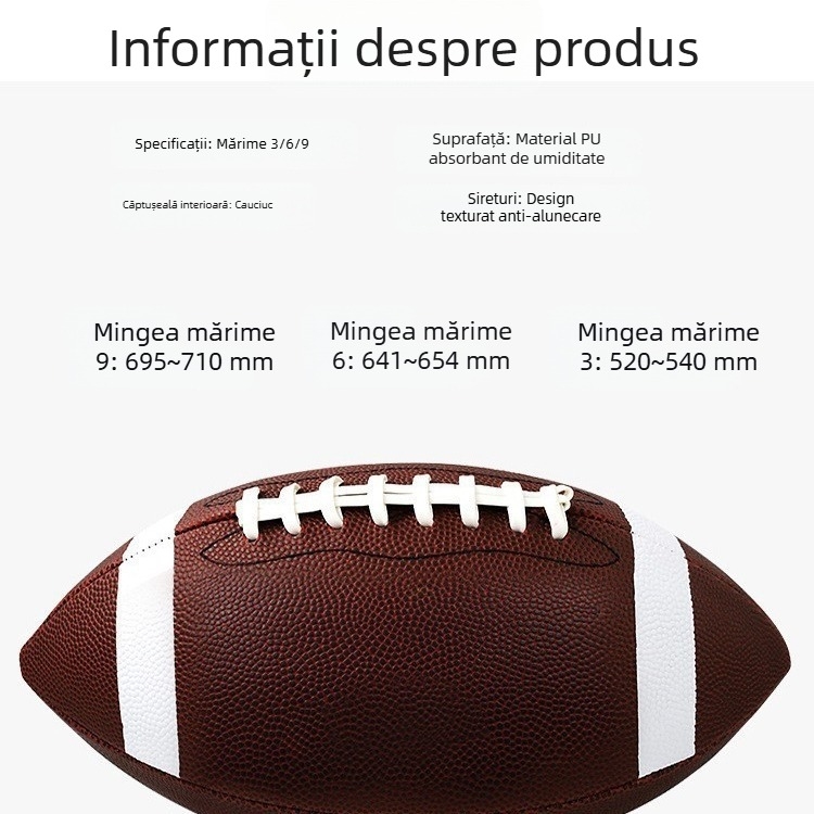 Nr. 9 Minge de fotbal american, mărime standard, mărime pentru adulți, nr. 9, mărime pentru tineri, nr. 6, mărime pentru copii, nr. 3, Trendy Fitness