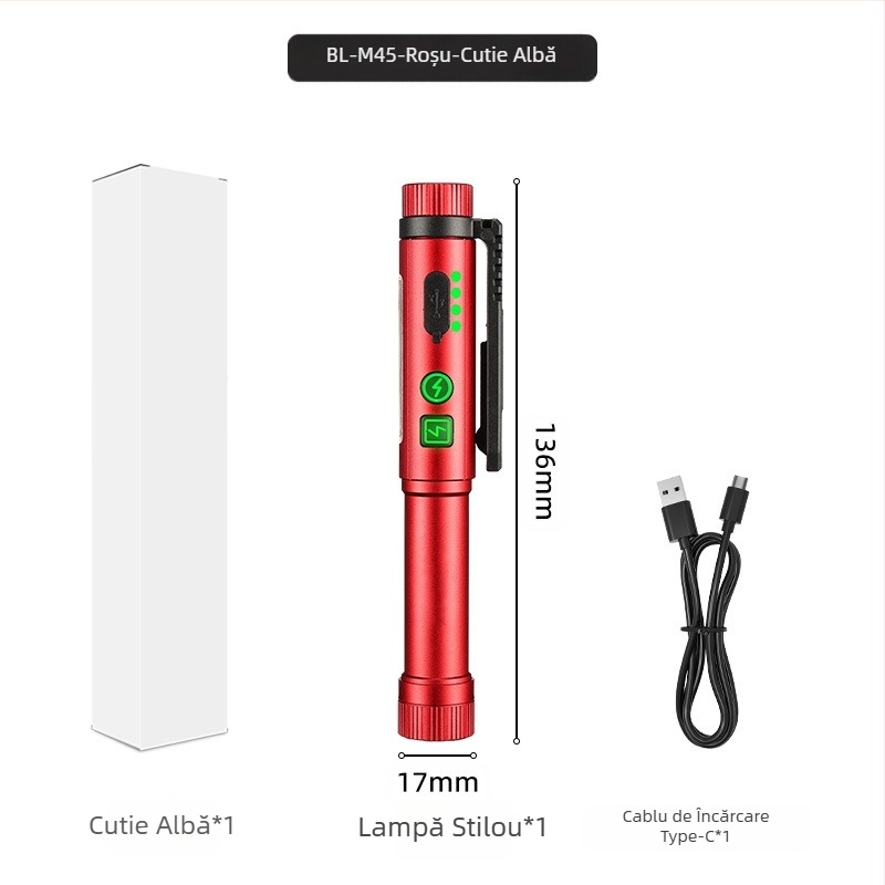 Nouă lampă cu stilou magnetic cu sursă dublă de lumină ultra-luminoasă cu rază lungă de acțiune, baterie uscată, baterie litiu, lanternă portabilă universală