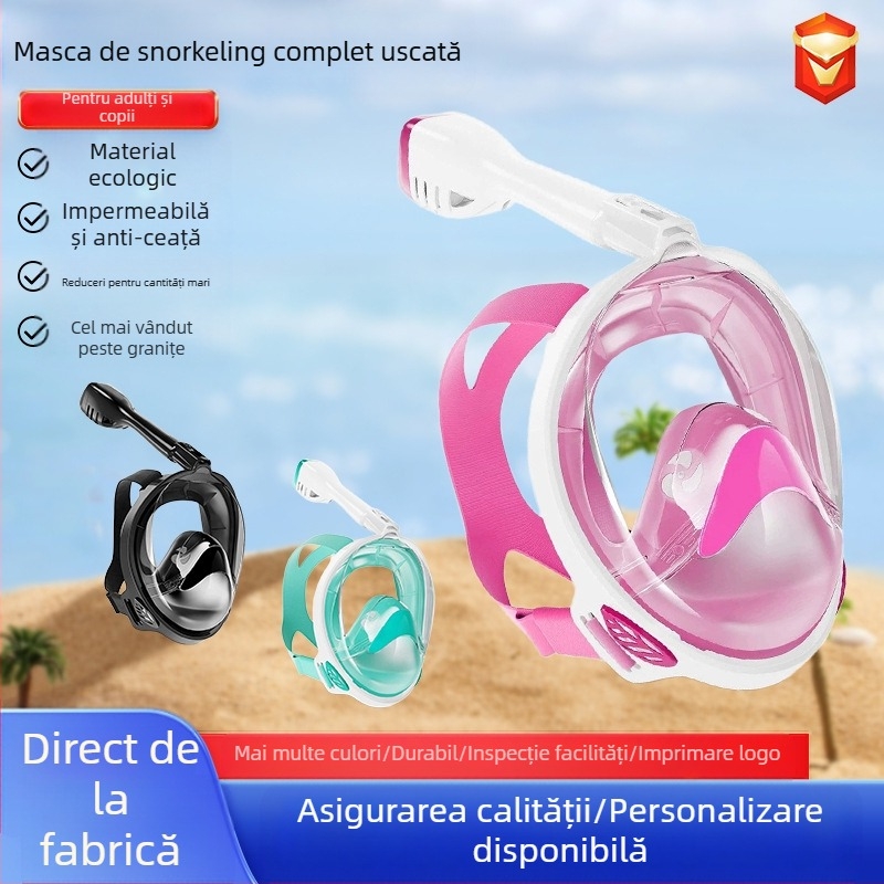 Mască de scufundare, separarea căilor respiratorii, tub de respirație, ușor de conectat, suport pentru cameră GoPro, mască anti-aburire complet uscată