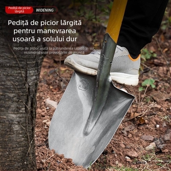 Lopată mare din oțel mangan, lopată pentru săpat în aer liber, afânarea solului, artefact, unelte de grădinărit pentru plantarea legumelor, mâner de lemn agricol, lingură de fier