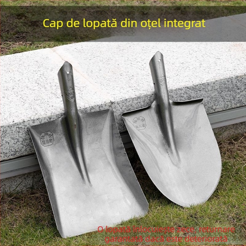 Lopată mare din oțel mangan, lopată pentru săpat în aer liber, afânarea solului, artefact, unelte de grădinărit pentru plantarea legumelor, mâner de lemn agricol, lingură de fier