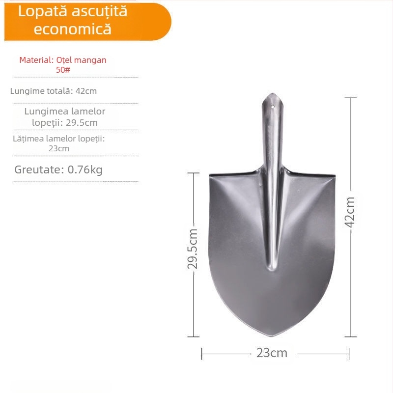 Lopată mare din oțel mangan, lopată pentru săpat în aer liber, afânarea solului, artefact, unelte de grădinărit pentru plantarea legumelor, mâner de lemn agricol, lingură de fier