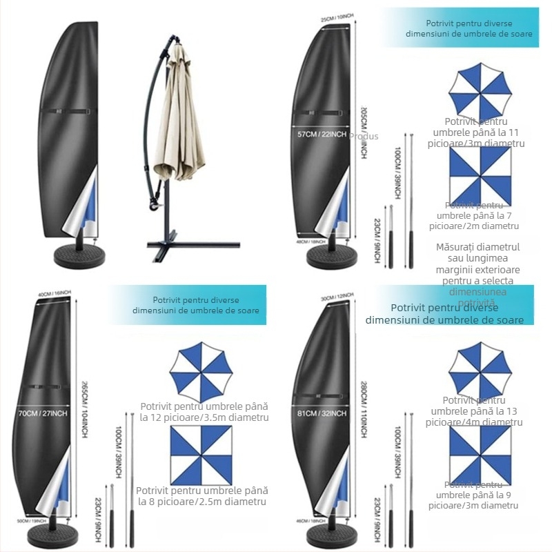 Husă pentru parasolar de exterior, impermeabilă și rezistentă la ulei, tip banană offset, rezistentă la ploaie, potrivită pentru 3,3-4 metri, diverse huse de protecție solară