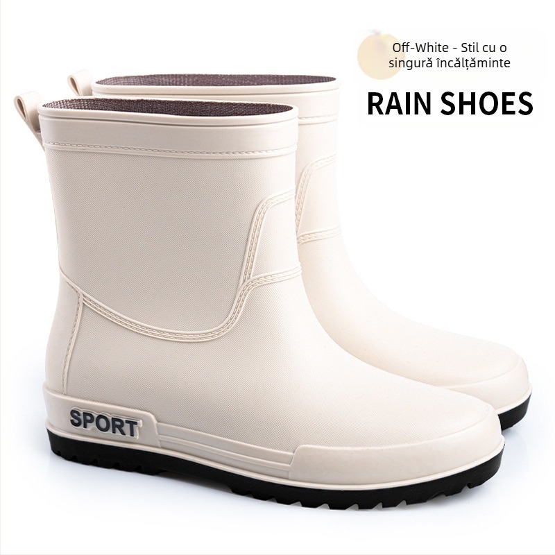 Cizme de ploaie pentru bărbați la modă transfrontaliere, antiderapante, impermeabile, rezistente la uzură, cu cilindru mediu, protecție pentru muncă în aer liber, pescuit, bucătărie, spălătorie auto, pantofi de cauciuc