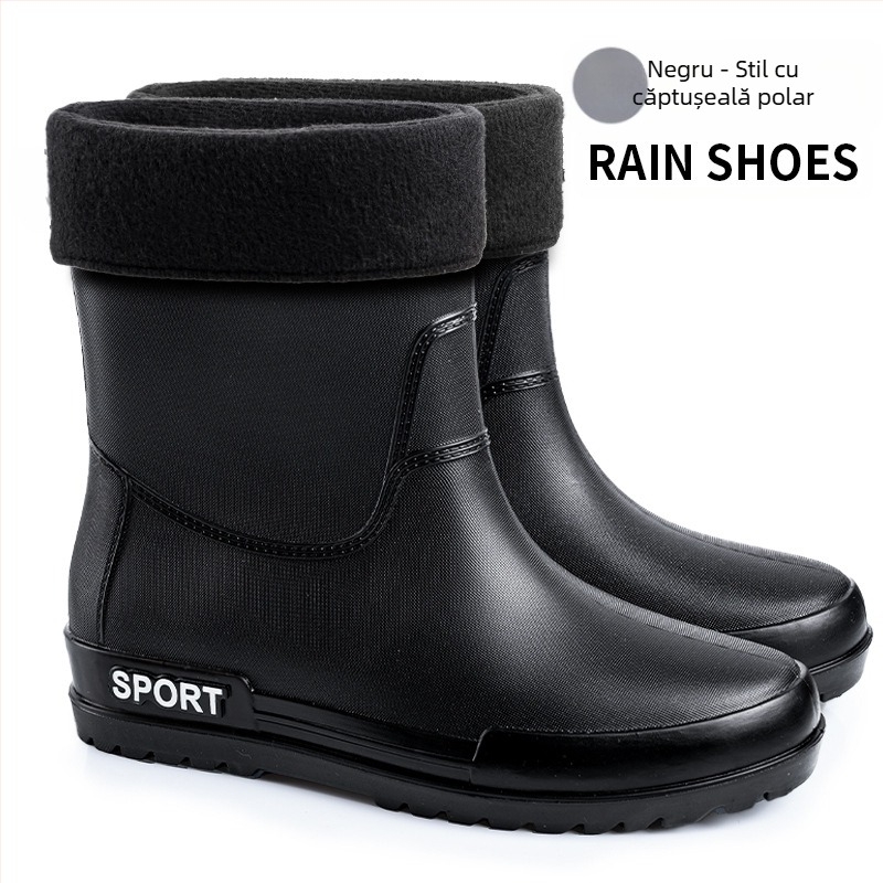 Cizme de ploaie pentru bărbați la modă transfrontaliere, antiderapante, impermeabile, rezistente la uzură, cu cilindru mediu, protecție pentru muncă în aer liber, pescuit, bucătărie, spălătorie auto, pantofi de cauciuc