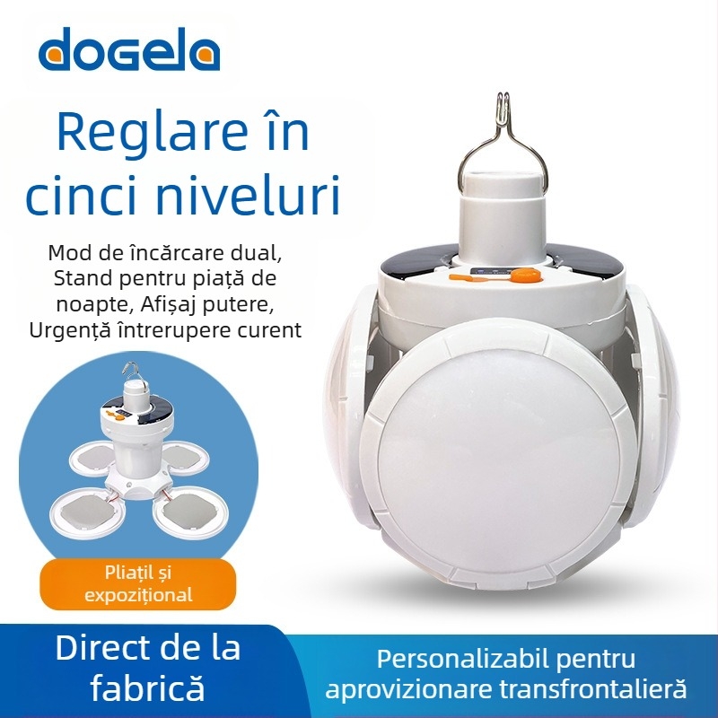 Bec solar reîncărcabil pentru urgențe în caz de întrerupere a curentului, tarabă de piață nocturnă, lumină de fotbal pliabilă cu LED-uri de uz casnic, economisitoare de energie, o lumină puternică