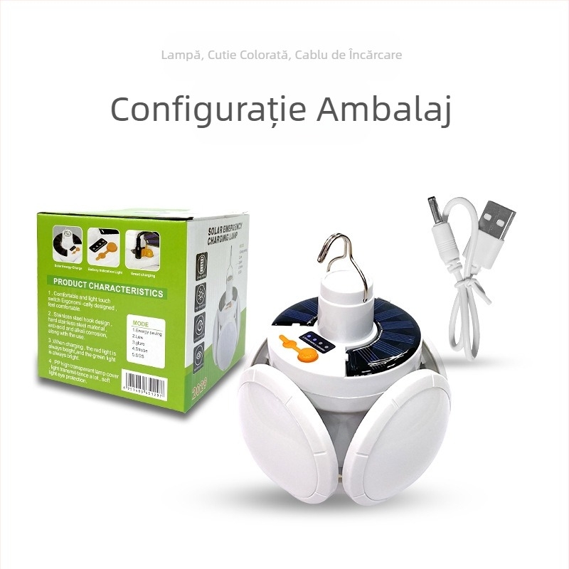 Bec solar reîncărcabil pentru urgențe în caz de întrerupere a curentului, tarabă de piață nocturnă, lumină de fotbal pliabilă cu LED-uri de uz casnic, economisitoare de energie, o lumină puternică