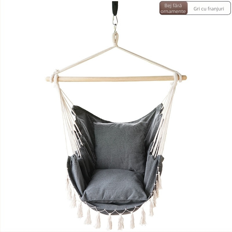 Scaun suspendat de interior și exterior, din pânză, coș suspendat, lucrat manual, cu ciucuri, leagăn anti-răsturnare, comerț electronic transfrontalier, en-gros și cu amănuntul