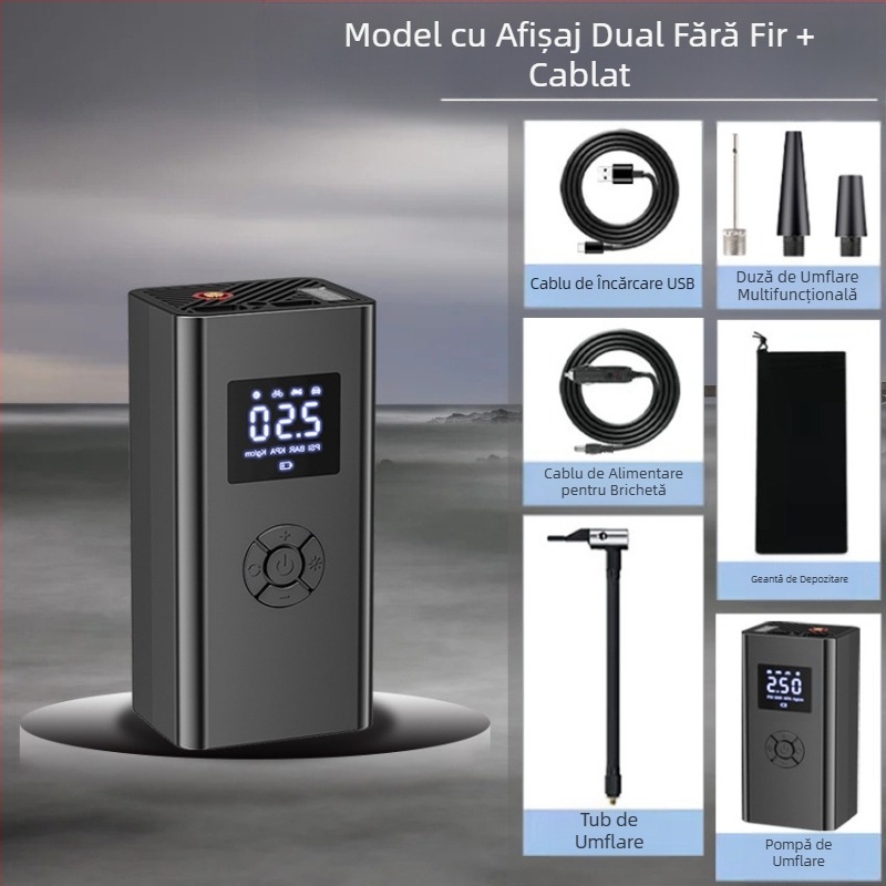 Pompă de aer auto wireless transfrontalieră cu afișaj digital cu dublu scop Pompă portabilă universală inteligentă pentru anvelope de bicicletă pentru mașini