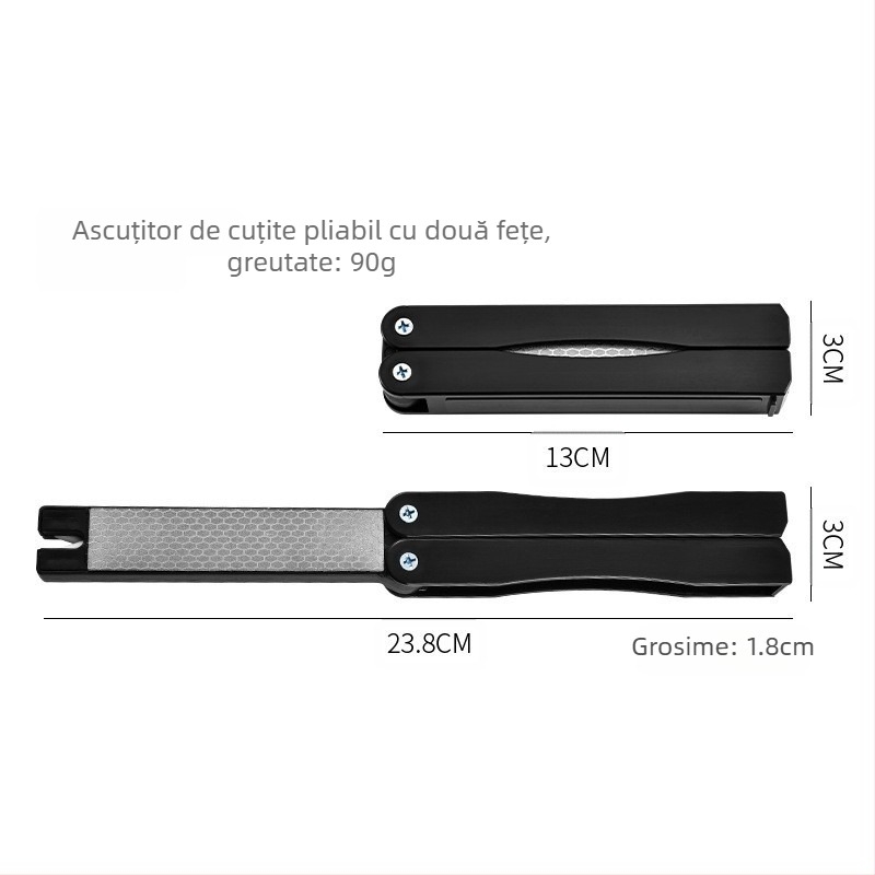 Instrument de ascuțire pliabil în aer liber, ascuțitor portabil, ascuțitor față-verso, piatră de ascuțit groasă și subțire, șmirghel, șlefuire, cârlig de pește, polizor