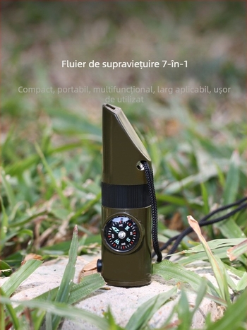 Fluier multifuncțional șapte în unu pentru camping în aer liber, fluier de supraviețuire pentru prietenul măgarului, fluier de salvare a vieții cu lanternă, termometru și busolă