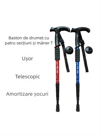 Personal de alpinism din aliaj de aluminiu, mâner în T, 4 personal de drumeții în aer liber, personal de mers pe jos, cârjă, personal de alpinism, producători en-gros