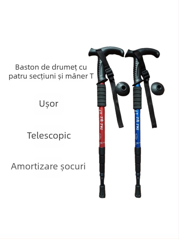 Personal de alpinism din aliaj de aluminiu, mâner în T, 4 personal de drumeții în aer liber, personal de mers pe jos, cârjă, personal de alpinism, producători en-gros