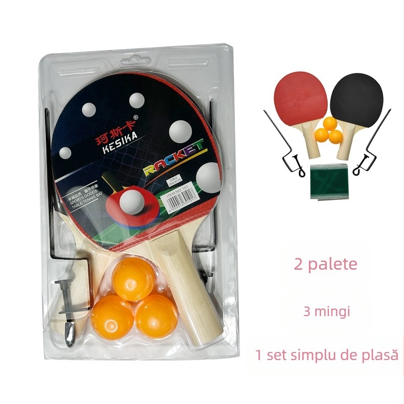 Rachetă de tenis de masă Zhibo pentru comerț exterior, trei mingi, două lovituri, un suport pentru plasă, costum simplu pentru rachete, comerț exterior, vânzare fierbinte, divertisment personal