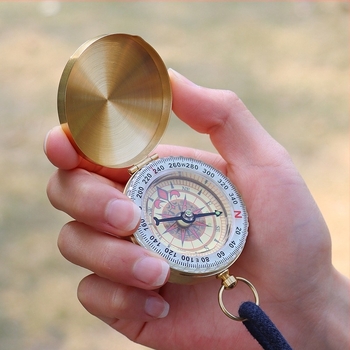 Ceas de buzunar din alamă North Needle G50, busolă retro cu flip, alpinism în aer liber, multifuncțional, cu capac luminos