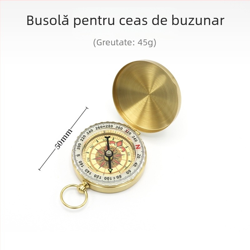 Ceas de buzunar din alamă North Needle G50, busolă retro cu flip, alpinism în aer liber, multifuncțional, cu capac luminos