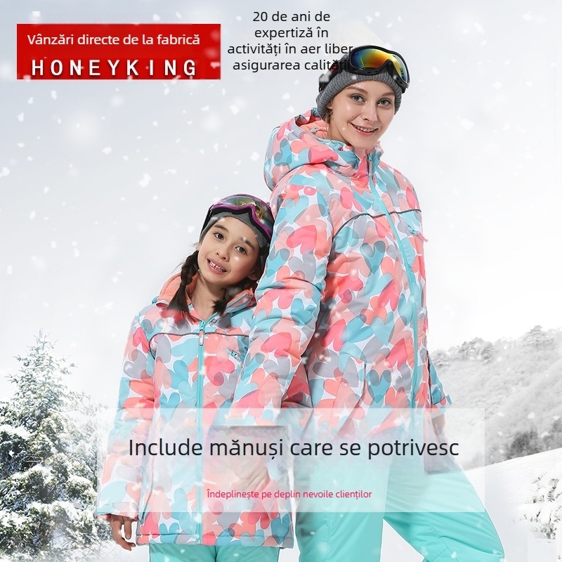 Jachetă de schi pentru copii, caldă și confortabilă, cu bumbac, en-gros, direct din fabrică, HONEYKING, pentru fete în aer liber