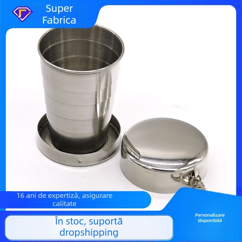 Cană retractabilă din oțel inoxidabil, portabilă pentru bărbați și femei, portabilă în aer liber, cană pliabilă, cană de vin, dimensiune mică, 68g