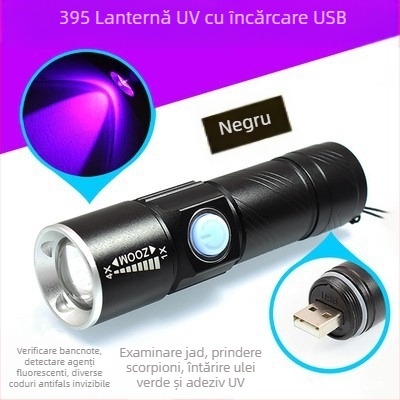 Lanternă DARKBEAM reîncărcabilă violet USB395nmUV, detectare agent fluorescent, verificare bancnote anti-falsificare, identificare Jade