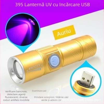 Lanternă DARKBEAM reîncărcabilă violet USB395nmUV, detectare agent fluorescent, verificare bancnote anti-falsificare, identificare Jade